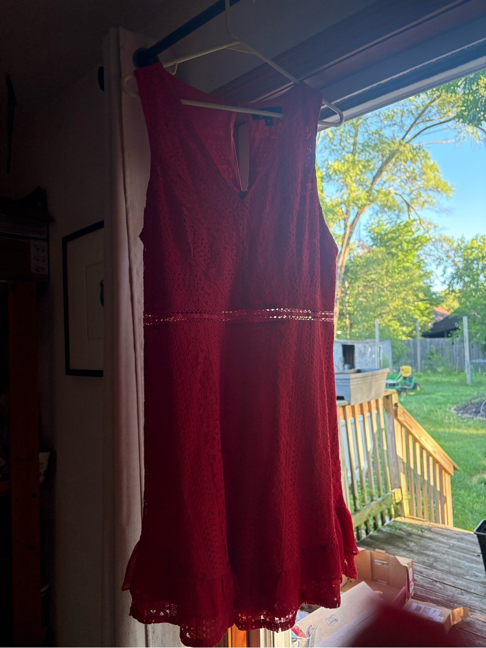 Lulu's Red Lace Mini Dress with Ruffle Hem